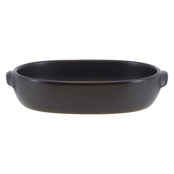 萬古燒 耐熱陶土 耐熱烤箱餐具 堆疊焗烤 橢圓形 M 黑色 24×15cm 1 件 TOJIKITONYA