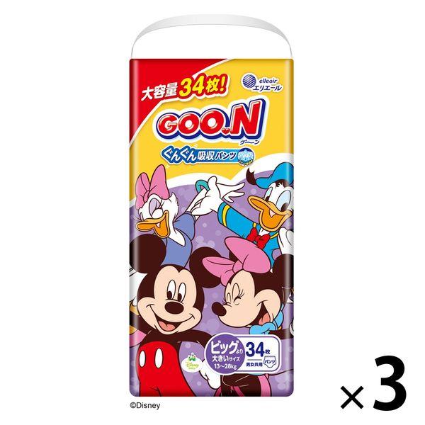 【特價】Goon尿布褲比BIG大（13-25公斤）1套（34件x 3包）男女通用吸水褲大容量套裝Daio Paper