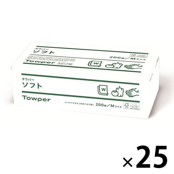 紙巾 Tauper Soft M 100% 紙漿 FSC 認證紙中型雙 1 套（200 片 x 25 片）[商業用途] 原廠